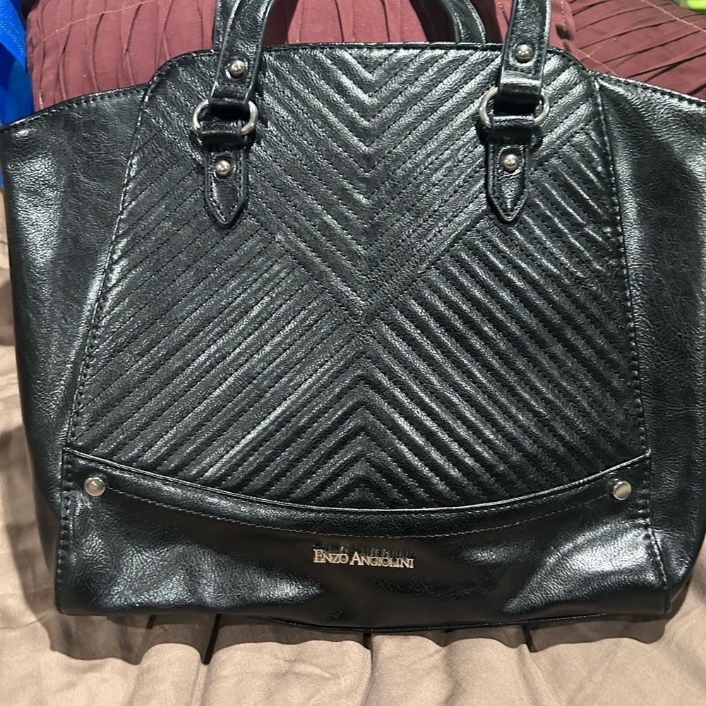 Vintage Enzo Angiolini Black Shoulder Bag Vegan Leather Great Condition